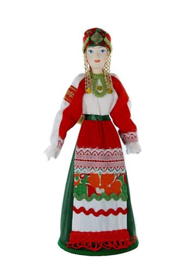 Кукла коллекционная Потешного промысла в традиционном девичьем праздничном костюме. Россия.