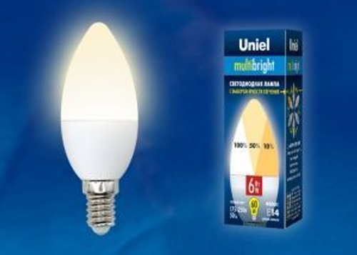 Лампа сд LED-СВЕЧА C37 6Вт 220В Е14 3000К 510Лм с 3-х ступенчатым диммером UNIEL Multibright