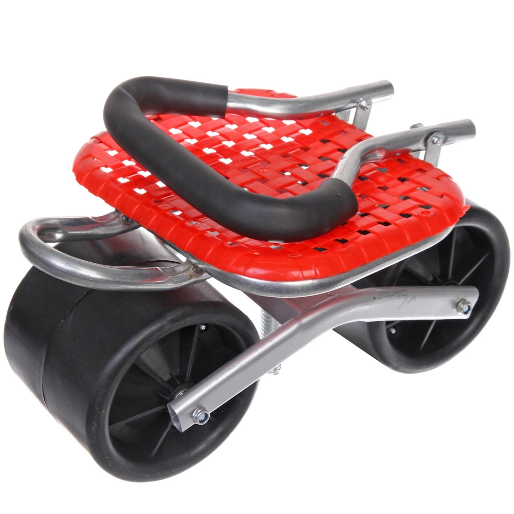 Стул садовый на колесах для прополки и работы в саду 35*47*14см с поворотным механизмом(360°) складная спинка, цвет красный