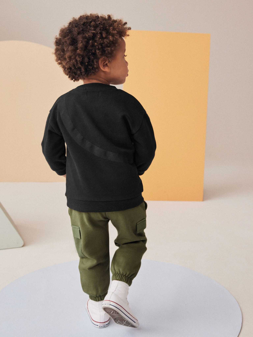 Лонгслив и джоггеры в комплекте для мальчика Next N96-355, Хаки, Черный