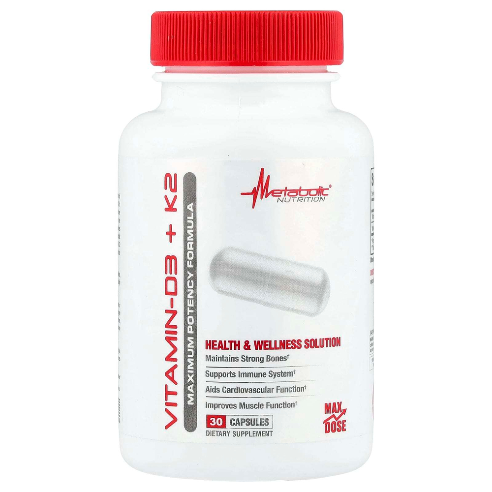 Metabolic Nutrition, витамины D3 и К2, 30 капсул