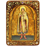 Инкрустированная живописная икона Святой благоверный князь Глеб 29х21см на натуральном дереве в подарочной коробке