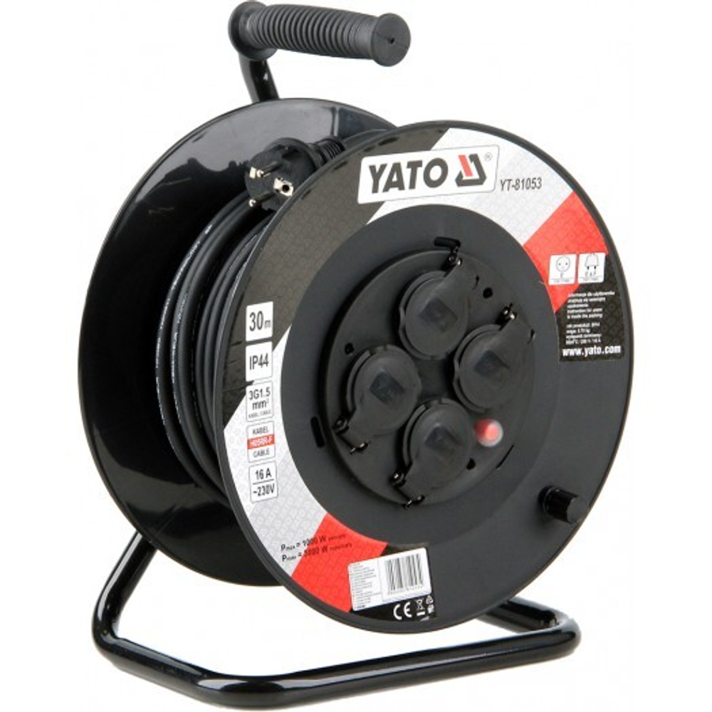 Удлинитель электрический на катушке 30м 4 розетки с крышками Yato YT-81053