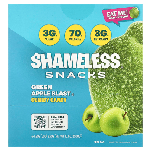 Shameless Snacks, Gummy Candy, Green Apple Blast®, 6 пакетиков по 50 г (1,8 унции)