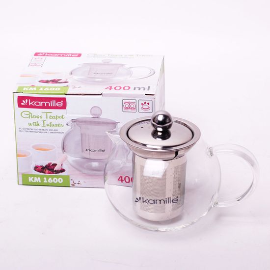 Заварник 400 мл. со съемным ситечком Kamille KM-1600 (стекло, нержавеющая сталь)