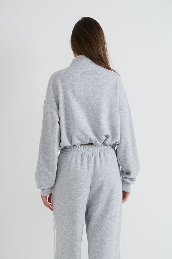 Олимпийка на молнии с лампасами цвета серый меланж