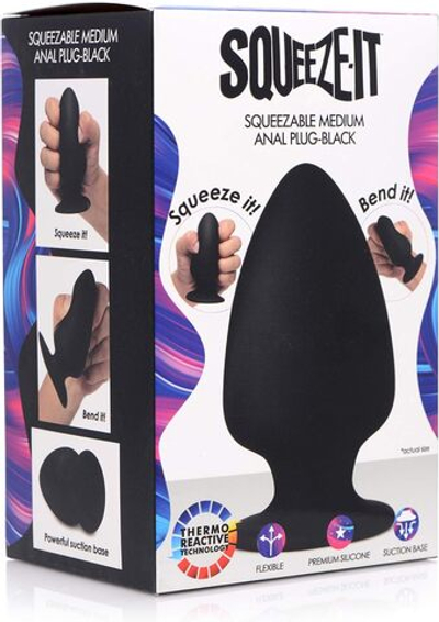 Черная мягкая анальная пробка Squeezable Medium Anal Plug - 11 см. (Цвет: черный)