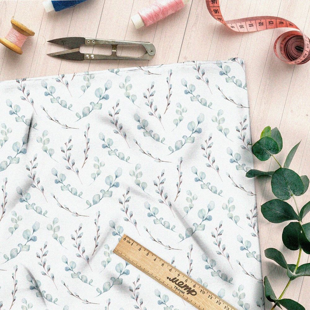 Ткань футер 2-х нитка простые веточки и листья