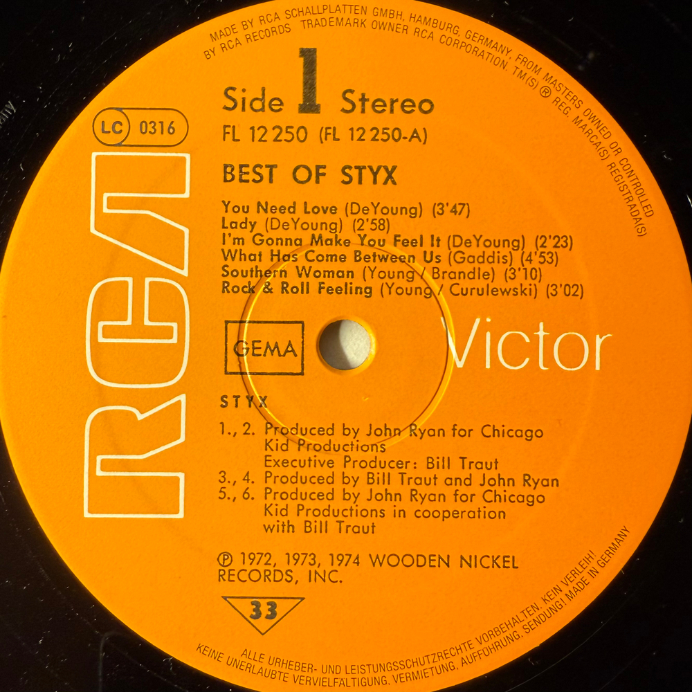 Styx ‎– Best Of Styx (Германия 1977г.)