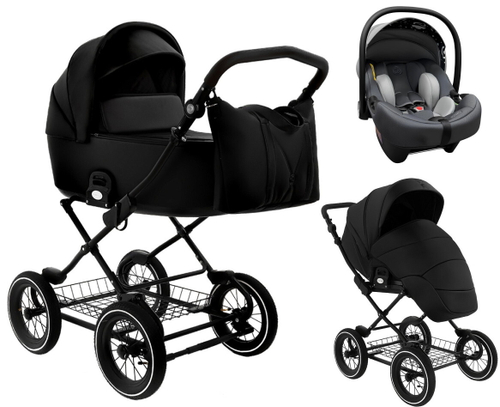 Детская коляска Roan Bass Next Classic Кожа d12 3 в 1 с автокреслом Elo Lux EduSky Grey RCL300/1 Black