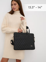 Легкая сумка для ноутбука 13,3" и 14" с карманом и ремнем на плечо (Стеганый черный)