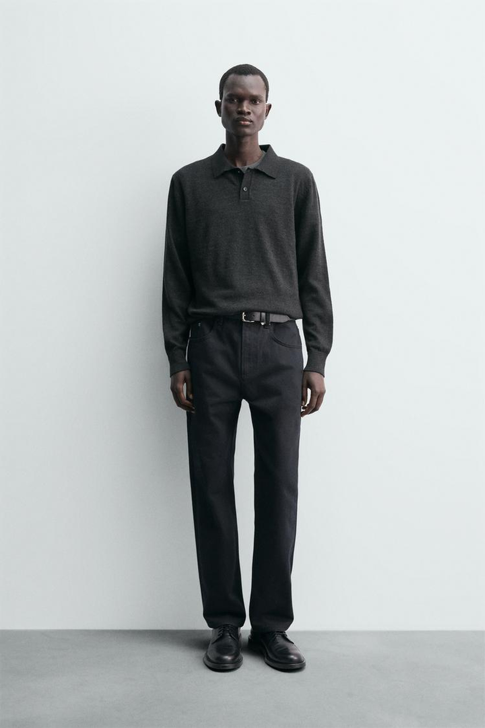 ZARA ПОЛО ИЗ ШЕРСТИ, СЕРЫЙ МЕЛАНЖ