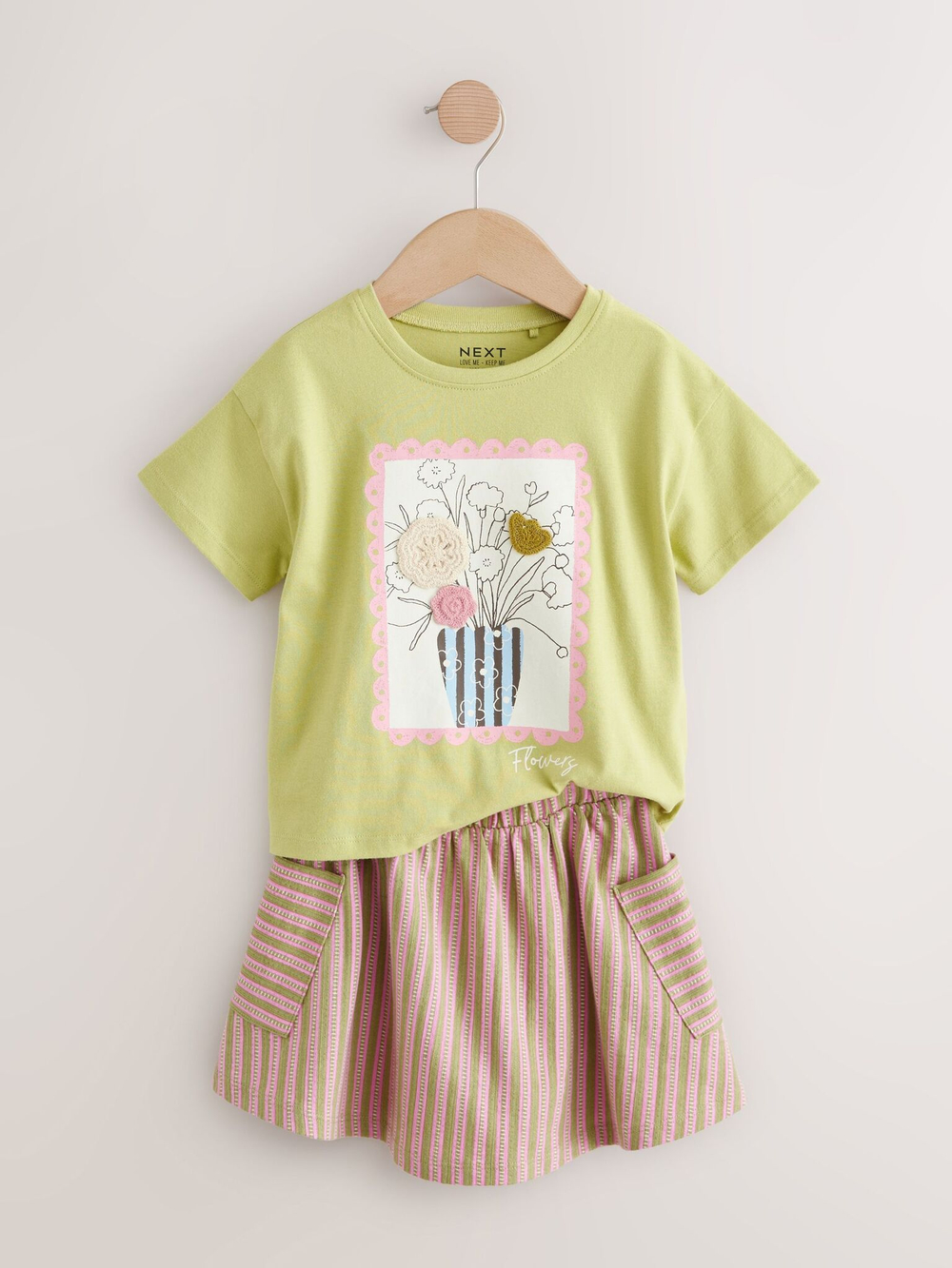 Футболка и юбка в комплекте для девочки Next AG9-822, Розовый, Салатовый