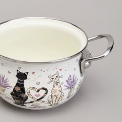 КАСТРЮЛЯ AGNESS ЭМАЛИРОВАННАЯ СО СТЕКЛЯННОЙ КРЫШКОЙ СЕРИЯ "LAVENDER CATS", 1,5 Л ДИА. 16СМ