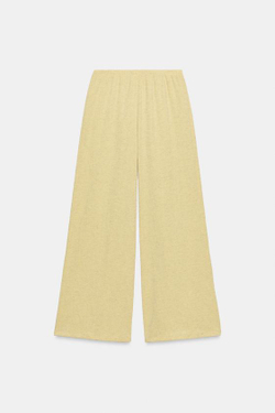 ZARA БРЮКИ ПРЯМОГО КРОЯ ИЗ РЕЛЬЕФНОЙ ТКАНИ, СВЕТЛО-ЖЕЛТЫЙ