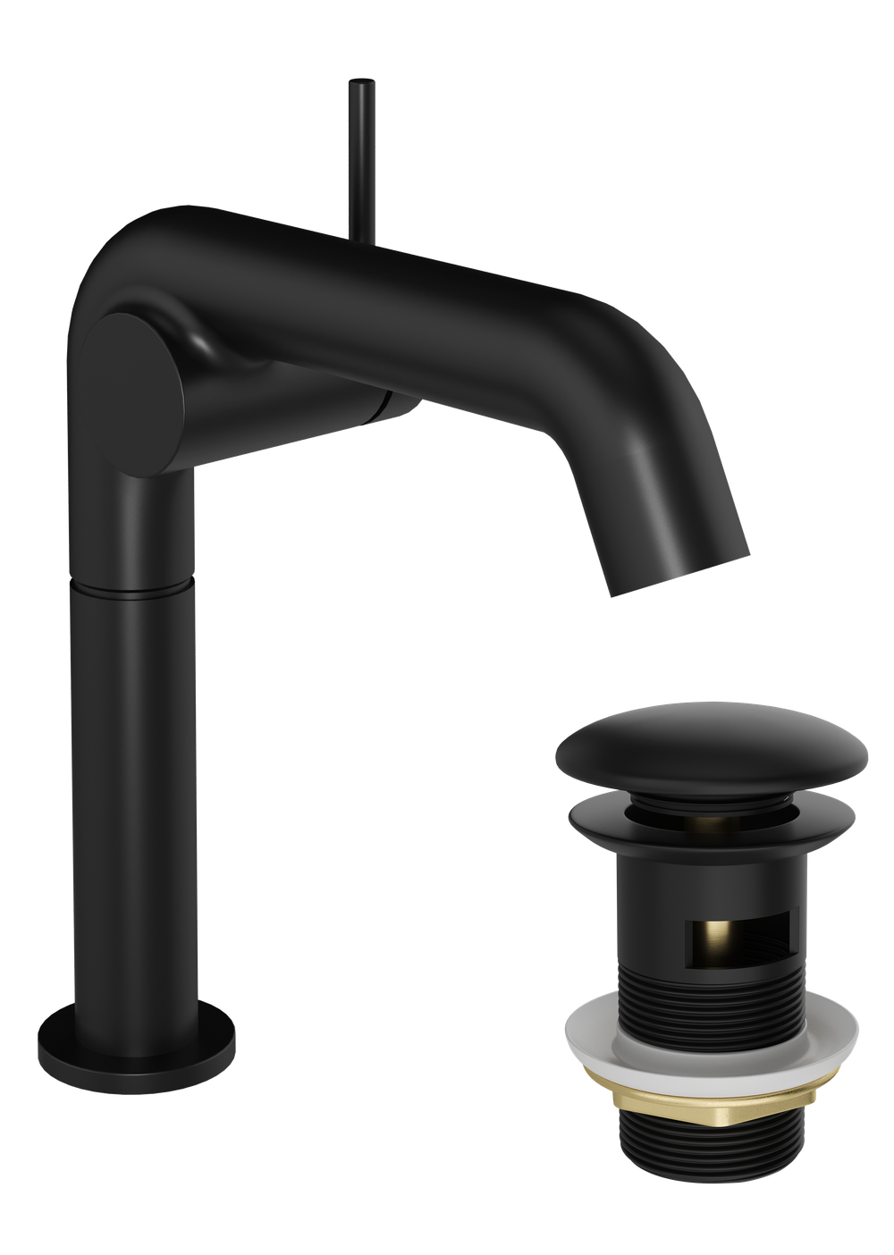 Смеситель для раковины STWORKI Лунд S25010BK + донный клапан SD-001BK матовый черный