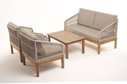 "Канны" лаунж-зона 4-местная из роупа со столиком "Канны" цвета "дуб", основание дуб, роуп бежевый