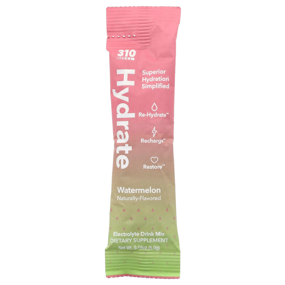 310 Nutrition, 310 Hydrate, смесь для приготовления электролитов, арбуз, 30 палочек по 5 г (0,18 унции)