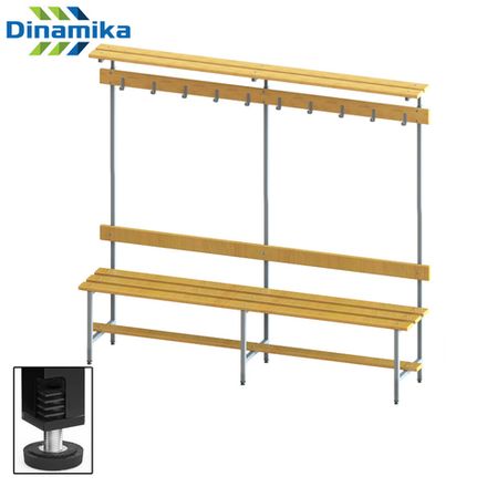 Скамейка для раздевалки с вешалкой 2000 мм с верхней полкой сиденье из фанеры с РО