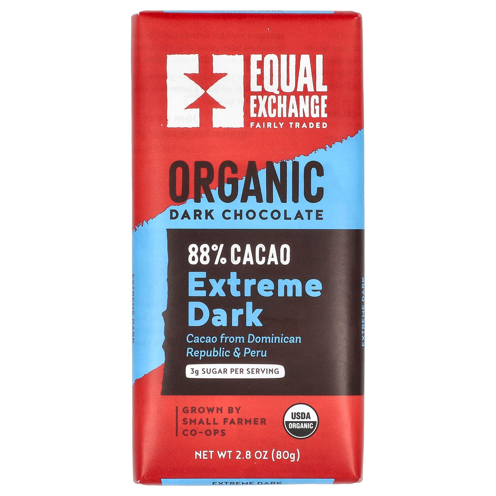 Equal Exchange, органический тёмный шоколад, экстрачерный, 88% какао, 80 г (2,8 унции)