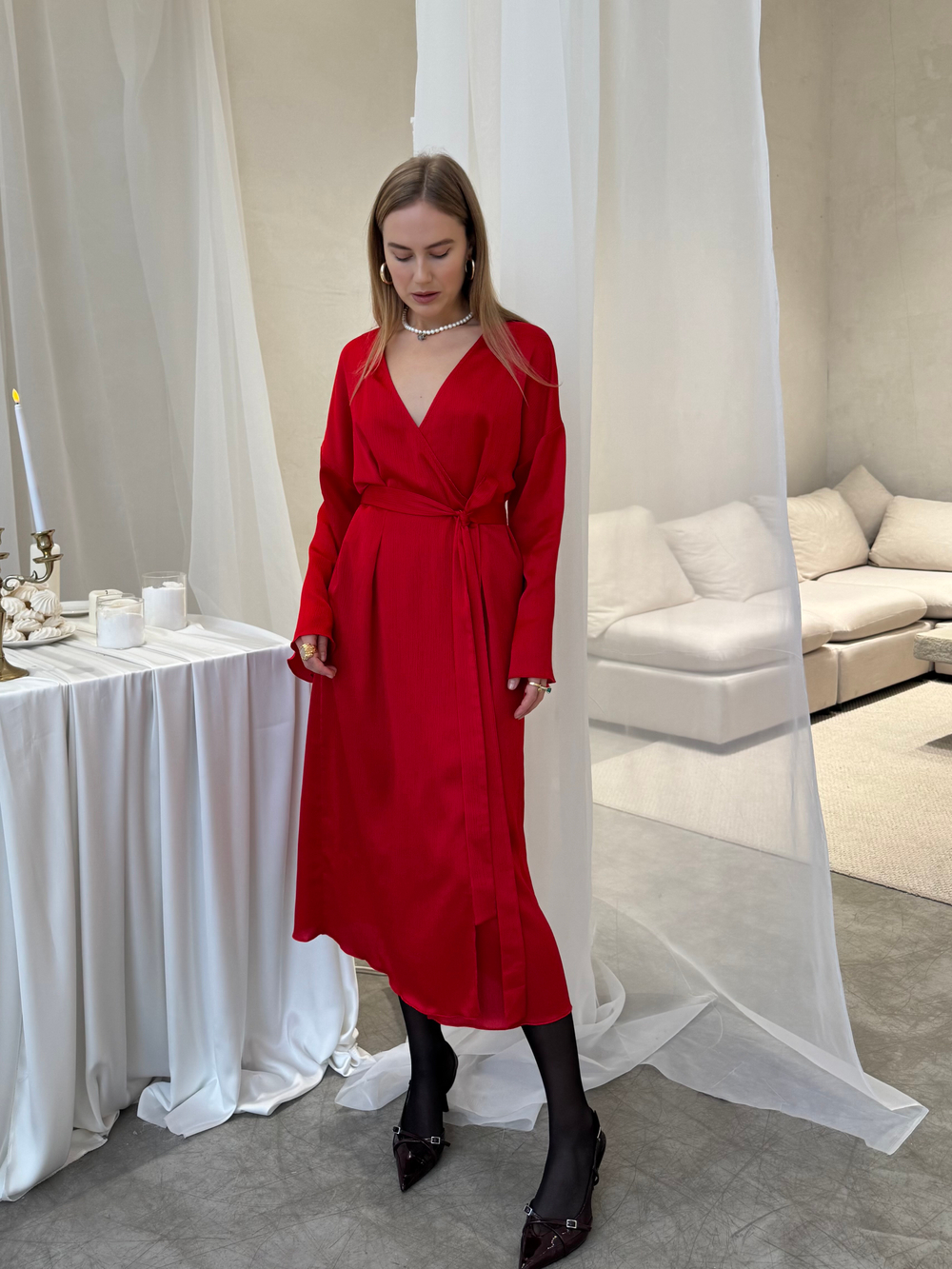 Платье Кимоно алый