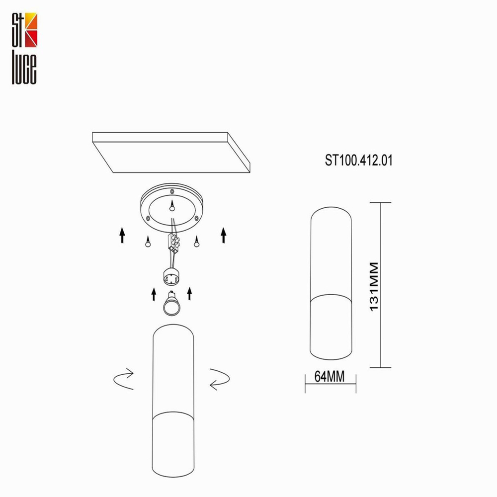 ST100.412.01 Светильник потолочный Черный GU10 1*50W IP20 D64xH131 220V Без ламп