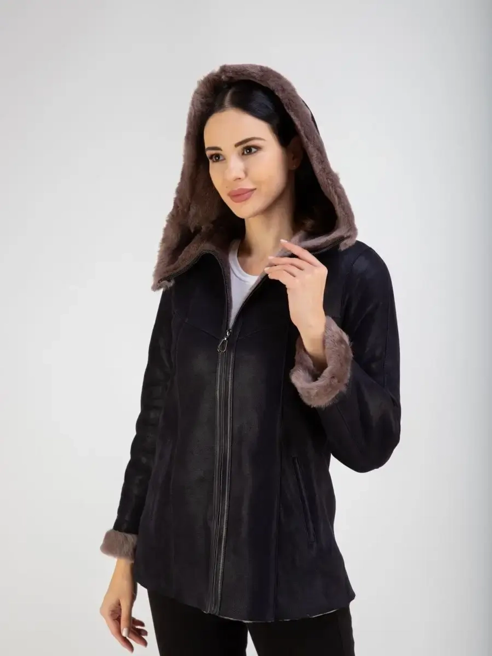Дубленка натуральная короткая с капюшоном Турция