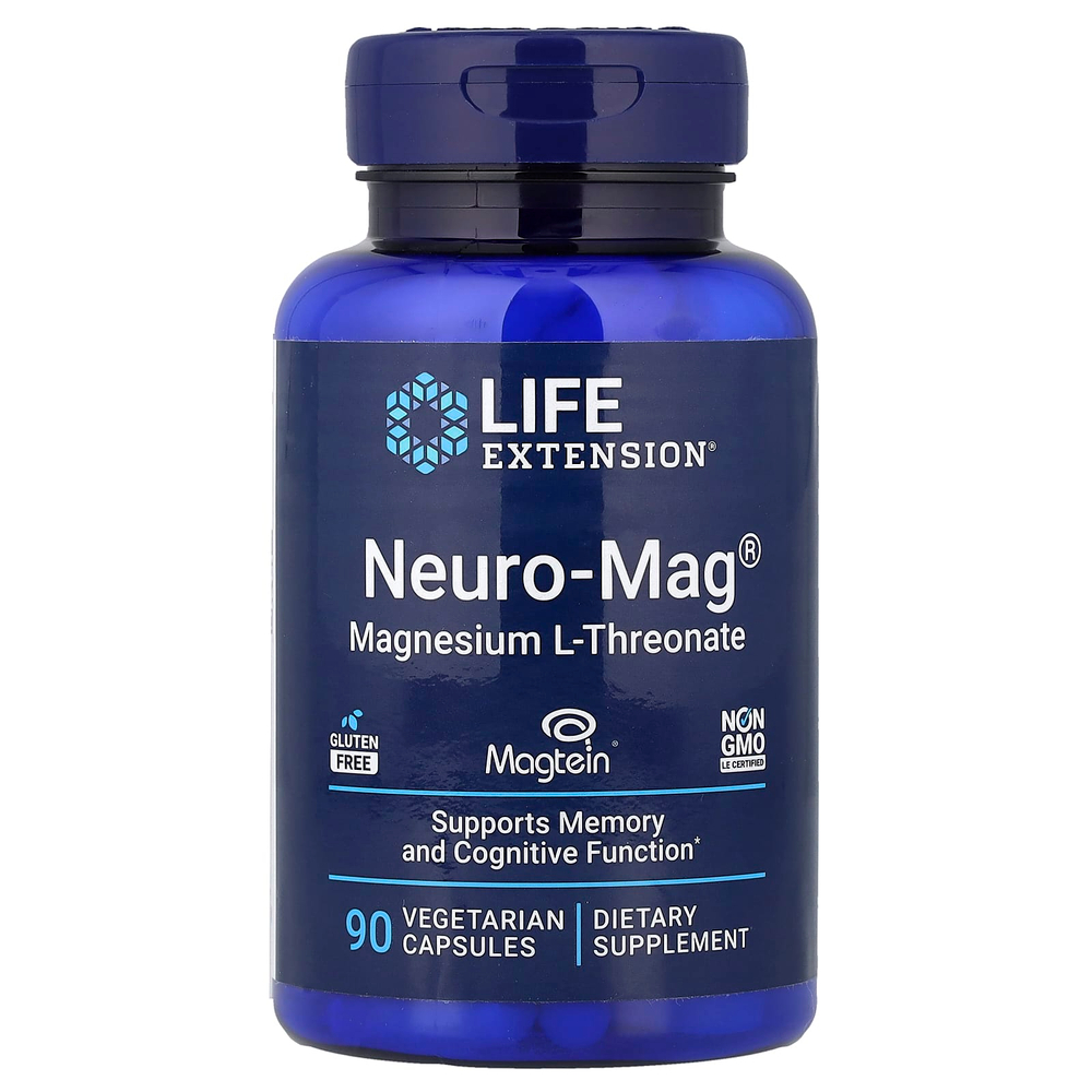 Life Extension, Neuro-Mag®, L-треонат магния, 90 вегетарианских капсул (48 мг в 1 капсуле)