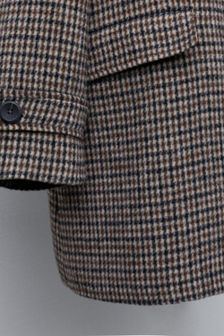 ZARA ДЛИННОЕ ПАЛЬТО В КЛЕТКУ ИЗ СМЕСОВОЙ ШЕРСТИ, КОРИЧНЕВЫЙ