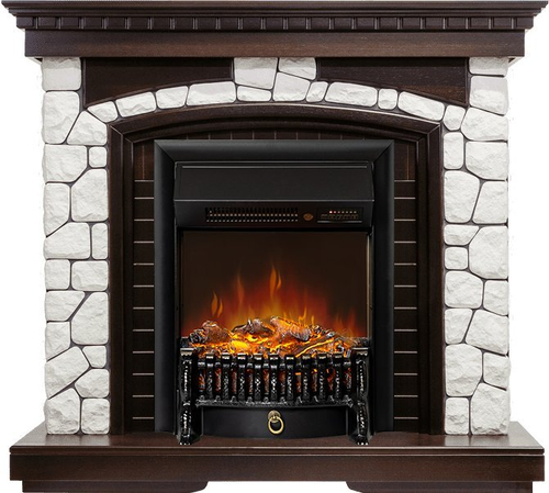 Каминокомплект Glasgow - Темный дуб / Белый с очагом Fobos FX M Black RC