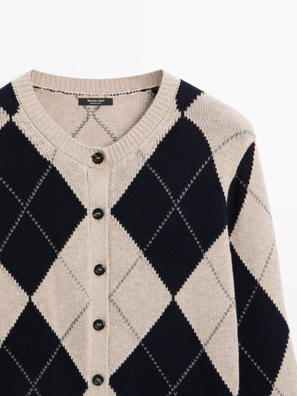 Massimo Dutti Кардиган из смесового хлопка с узором «ромбы», темно-синий