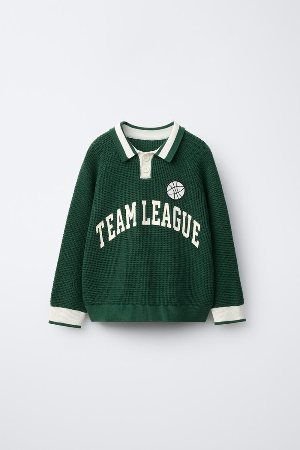 ZARA ПОЛО ВАФЕЛЬНОЙ ВЯЗКИ, МЯГКИЙ ЗЕЛЕНЫЙ