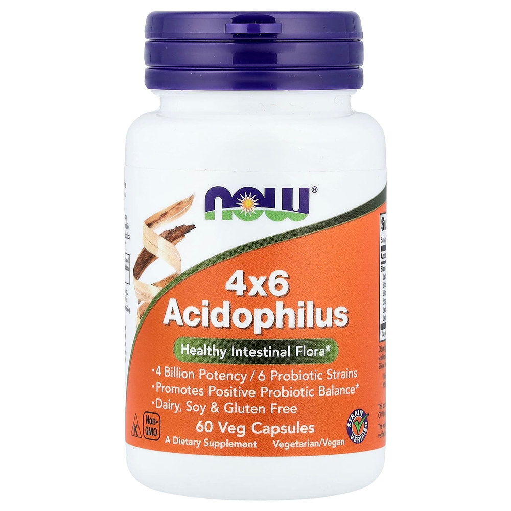 NOW Foods, 4x6, ацидофильные лактобактерии, 60 вегетарианских капсул
