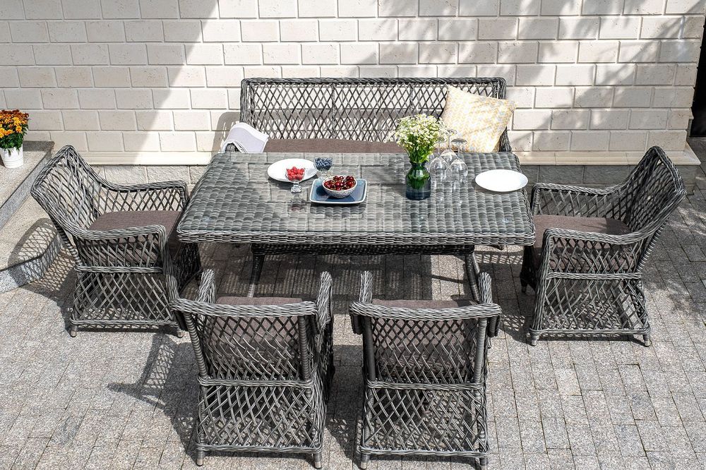 "Катания" обеденная группа плетеная на 6 персон, цвет графит