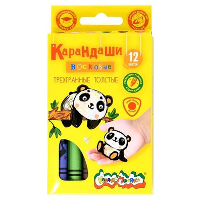 Карандаши воск. 12цв. трехгранные, толстые (Каляка-Маляка)