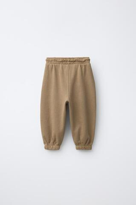 ZARA БРЮКИ-ДЖОГГЕРЫ GARMENT DYE С НАШИВКОЙ, РЫЖЕВАТО-КОРИЧНЕВЫЙ