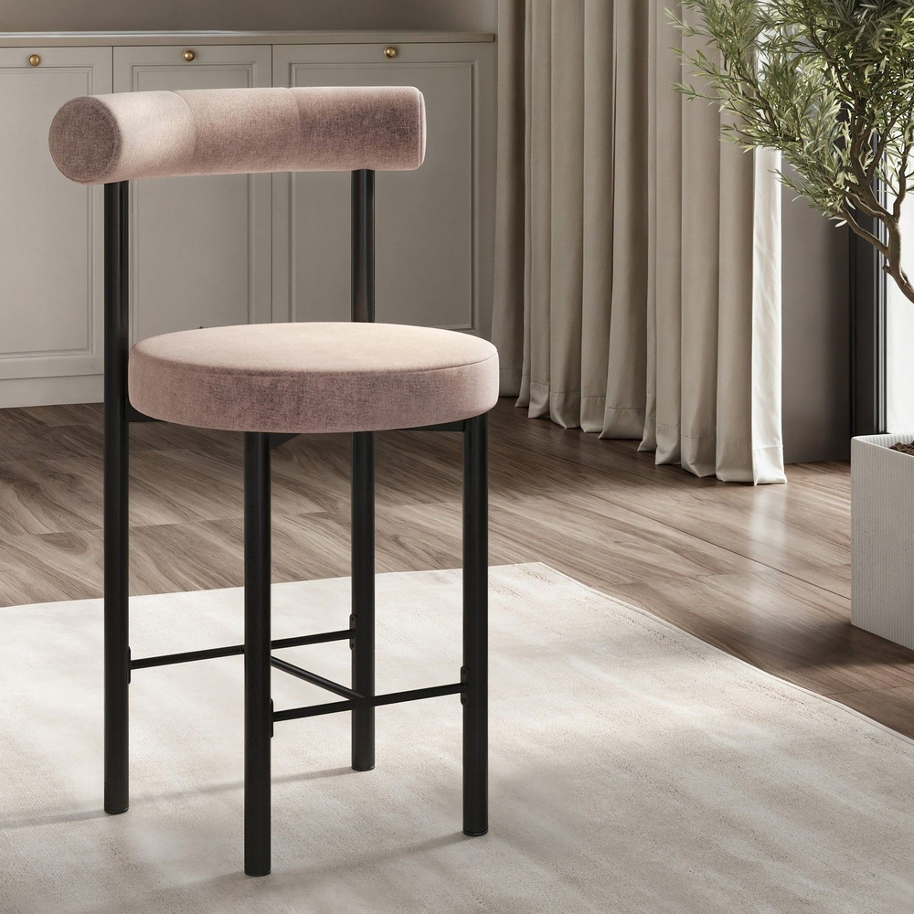 Стул полубарный Biggi, шенилл Puffy beige / опоры черные