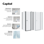 Дверь распашная Roca Capital 1000x1950, прозрачное стекло, черный M4710016M