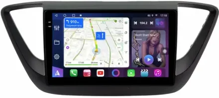 Магнитола для Hyundai Solaris 2 2017-2022, Solaris HS 2024+ (рамка черная матовая) - FarCar 766M монитор 9.5" QLED на Android 14, TS18, CarPlay, 4G SIM-слот