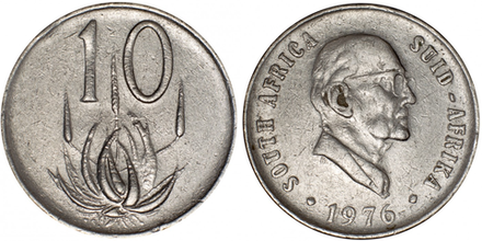ЮАР 10 центов, 1976 Якобус Йоханнес Фуше XF