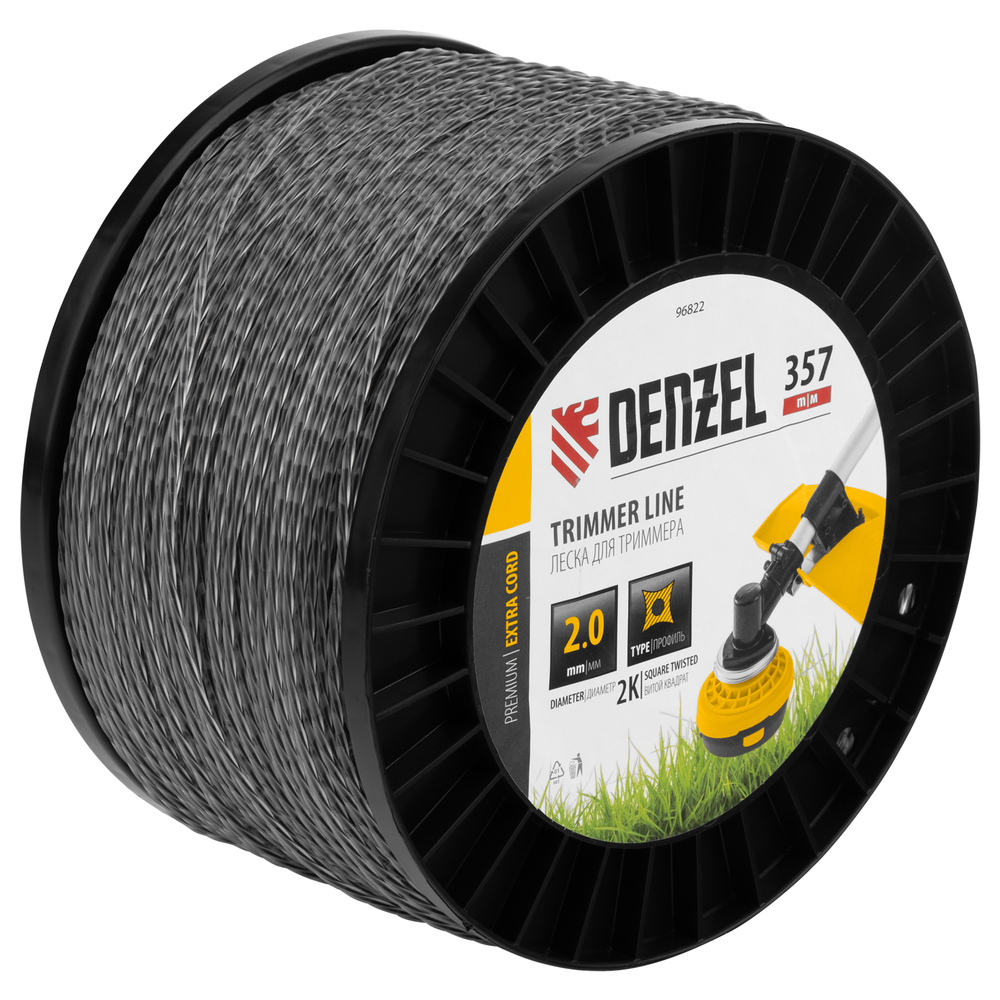 Леска для триммера двухкомпонентная витой квадрат, 2,0мм х 357м, на DIN катушке EXTRA CORD Denzel