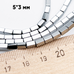 Гематит Брусок бусины (имитация), цвет серебристый, размер около 5*3 мм, цена за отрезок 19 см (1/2 нити)