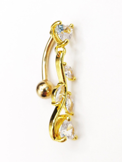 Украшение для пирсинга пупка "Золотая веточка" с прозрачными кристаллами.