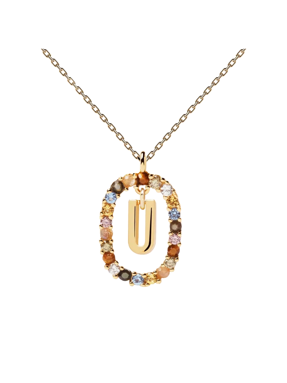 Колье Буква U серебро 925 пробы покрытое золотом