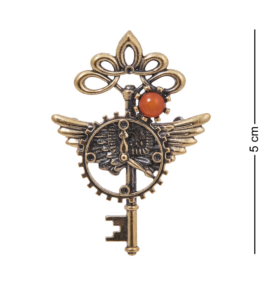 AM-4060 Брошь «Ключ Времени» (латунь, янтарь)