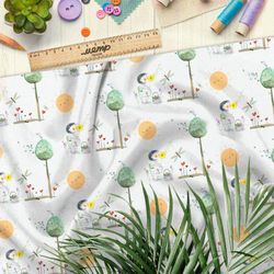 Ткань лён солнце и девочка в лесу с одуванчиком