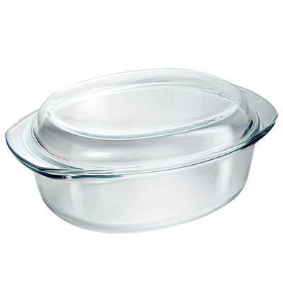 Кастрюля с крышкой овальная 3,7 л 33,2×23×13 см из термостекла РК-510 "ЗАБАВА"