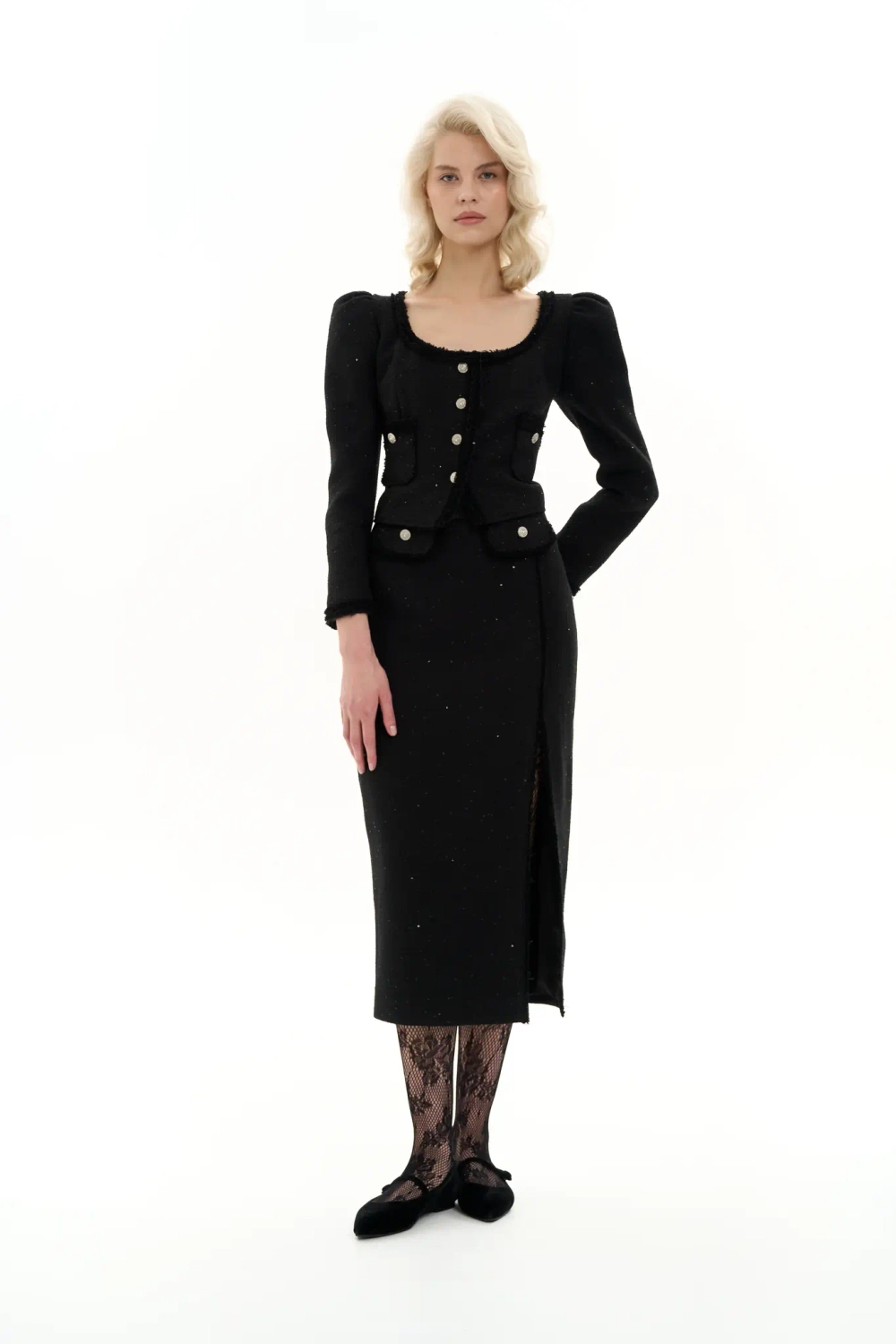 Юбка-миди с разрезом по ноге черная