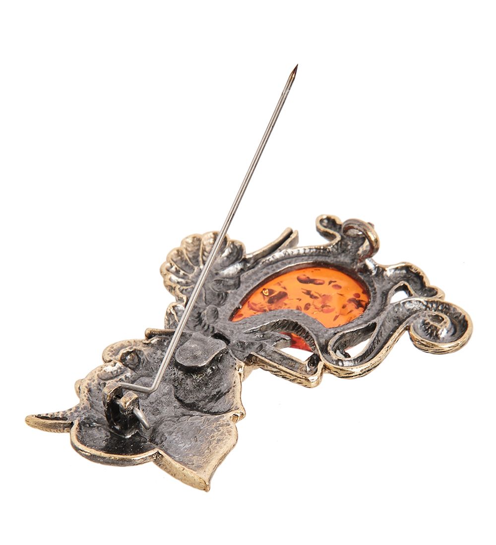 AM-2093 Брошь «Кот Том» (латунь, янтарь)