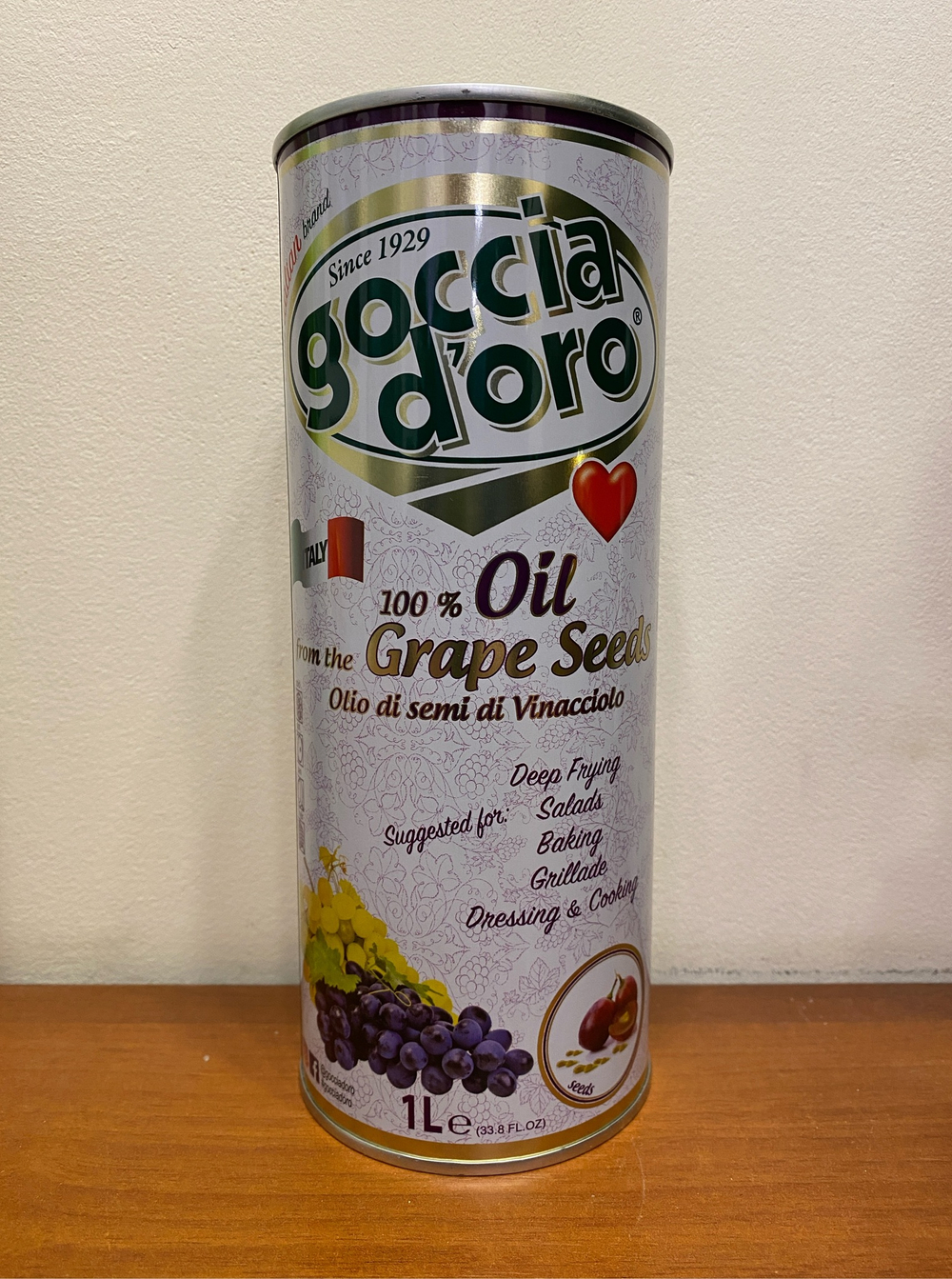 Виноградное масло Goccia D'oro 1л, ж/б Италия